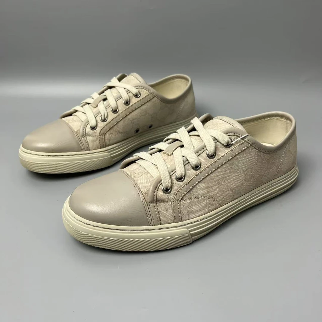 95新 GUCCI/古驰 浅灰色老花时尚男士低帮板鞋40.5欧码 xh260