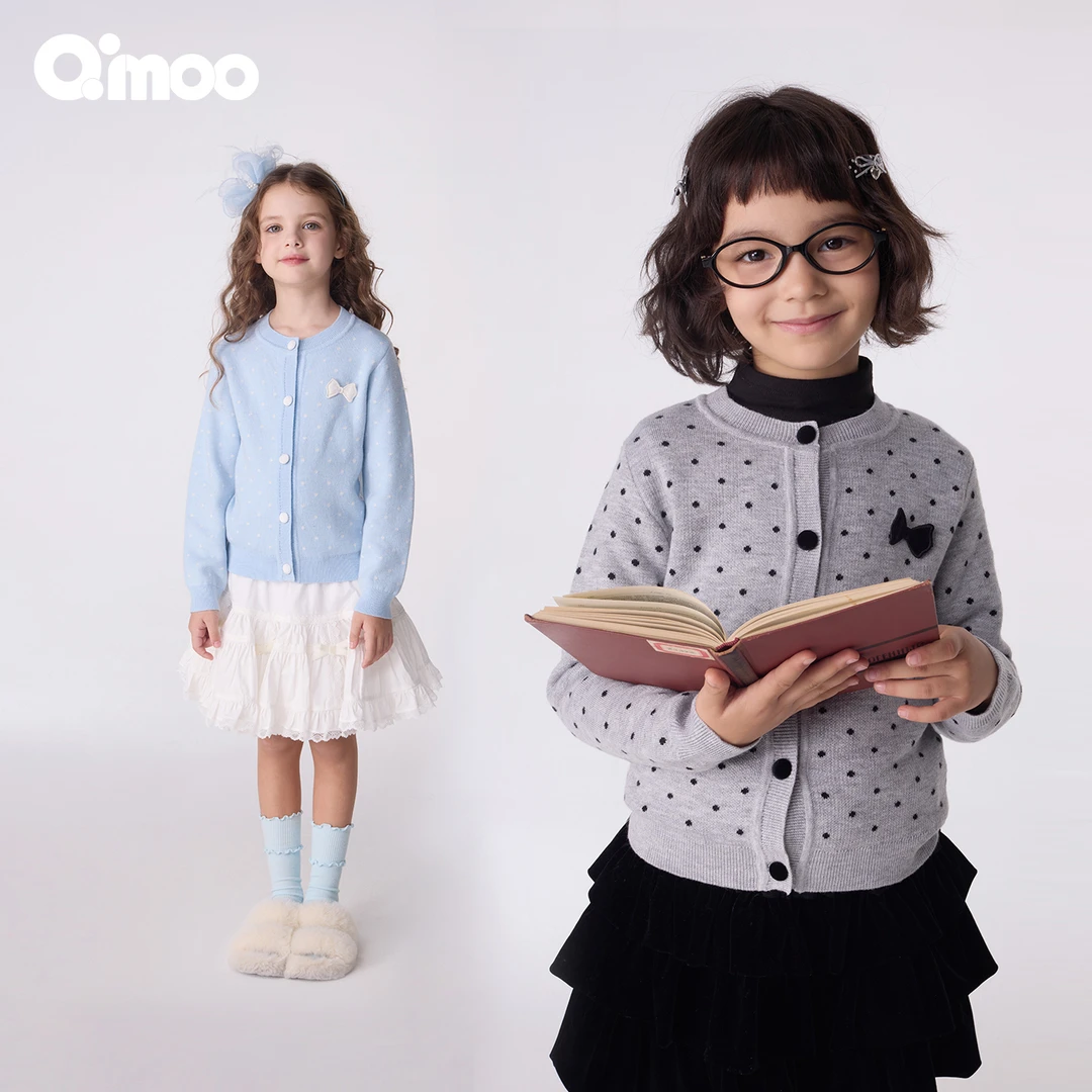 Qimoo/淇木25年秋季女童柔软亲肤公主风开衫毛衣针织衫QSS3NP437D