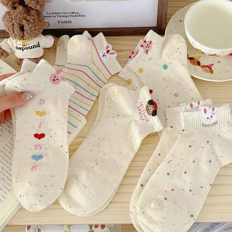 点子纱袜子女短袜ins春夏季薄款可爱日系卡通小兔短筒袜浅口船袜X