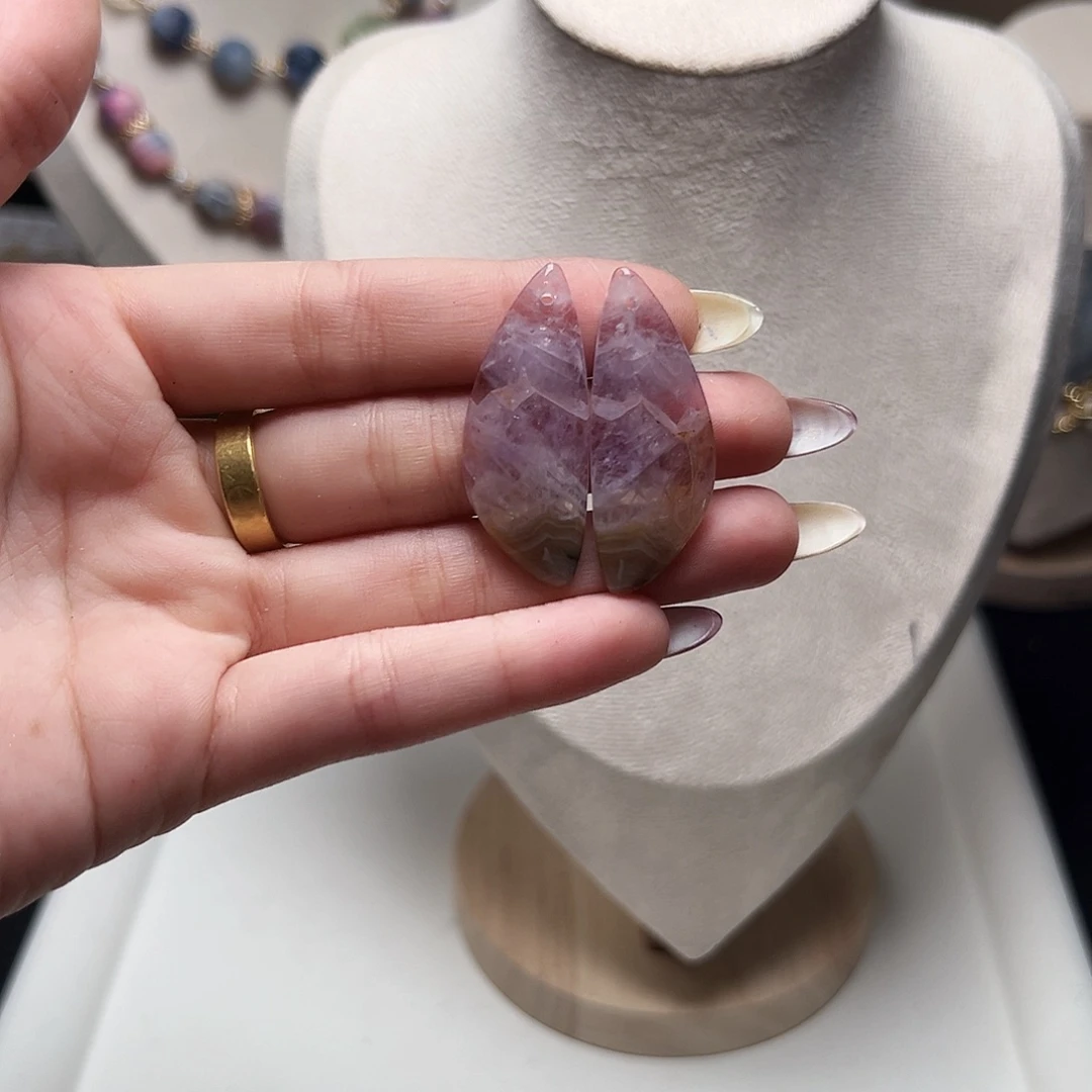 玛瑙/玉髓合金珠宝半成品k147 极光紫水玛瑙吊坠一对