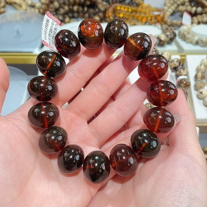 琥珀未镶嵌手链18m深血