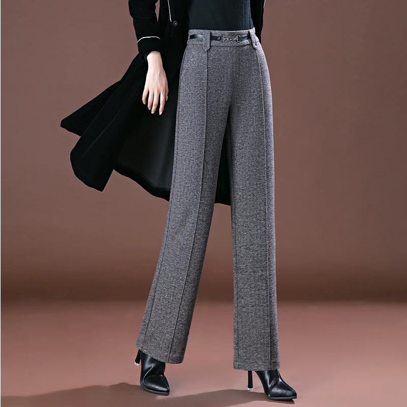 羊毛呢直筒裤西裤女式2025年冬季新款加厚休闲裤中年妈妈秋冬裤子