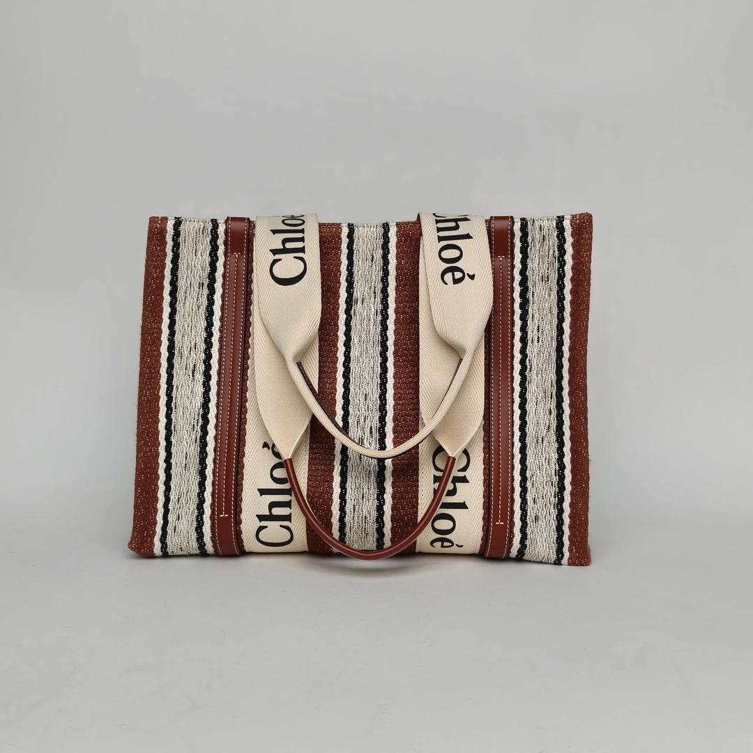 99新 Chloe/蔻依 【攀攀】 拼色 帆布 无 Woody Tote 中号 36