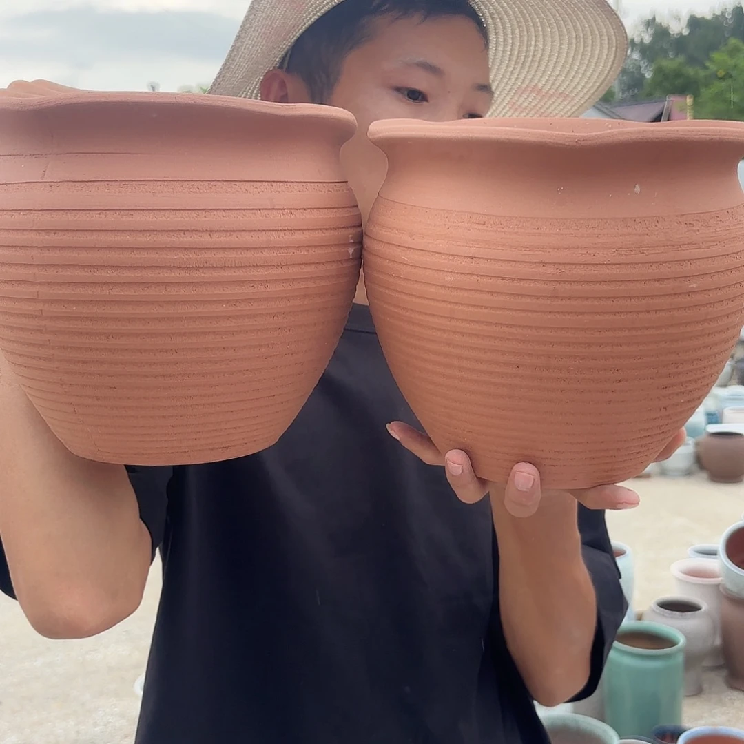 紫砂花盆红陶两个口径20高度18