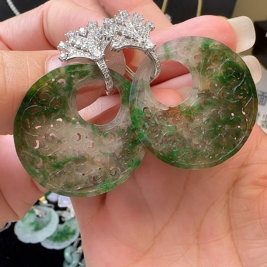 瓜***婆翡翠银S925镶嵌耳饰