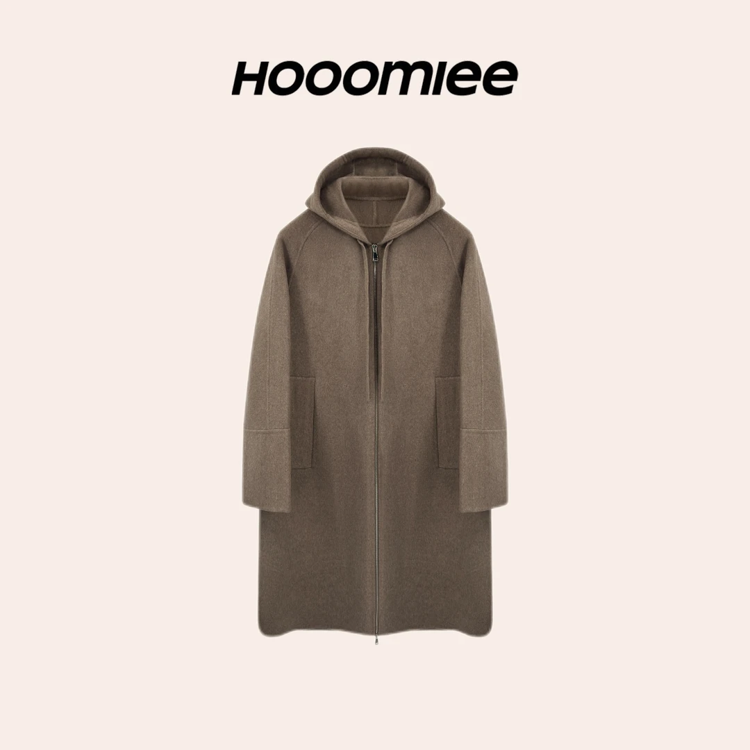 Hooomiee 羊绒羊毛毛呢连帽宽松女士大衣8239