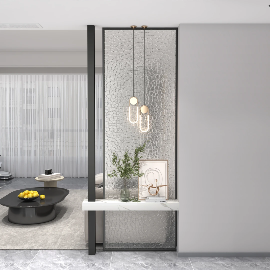 长虹水纹玻璃屏风隔断简约现代客厅遮挡入户进门玄关正对QS隔断墙