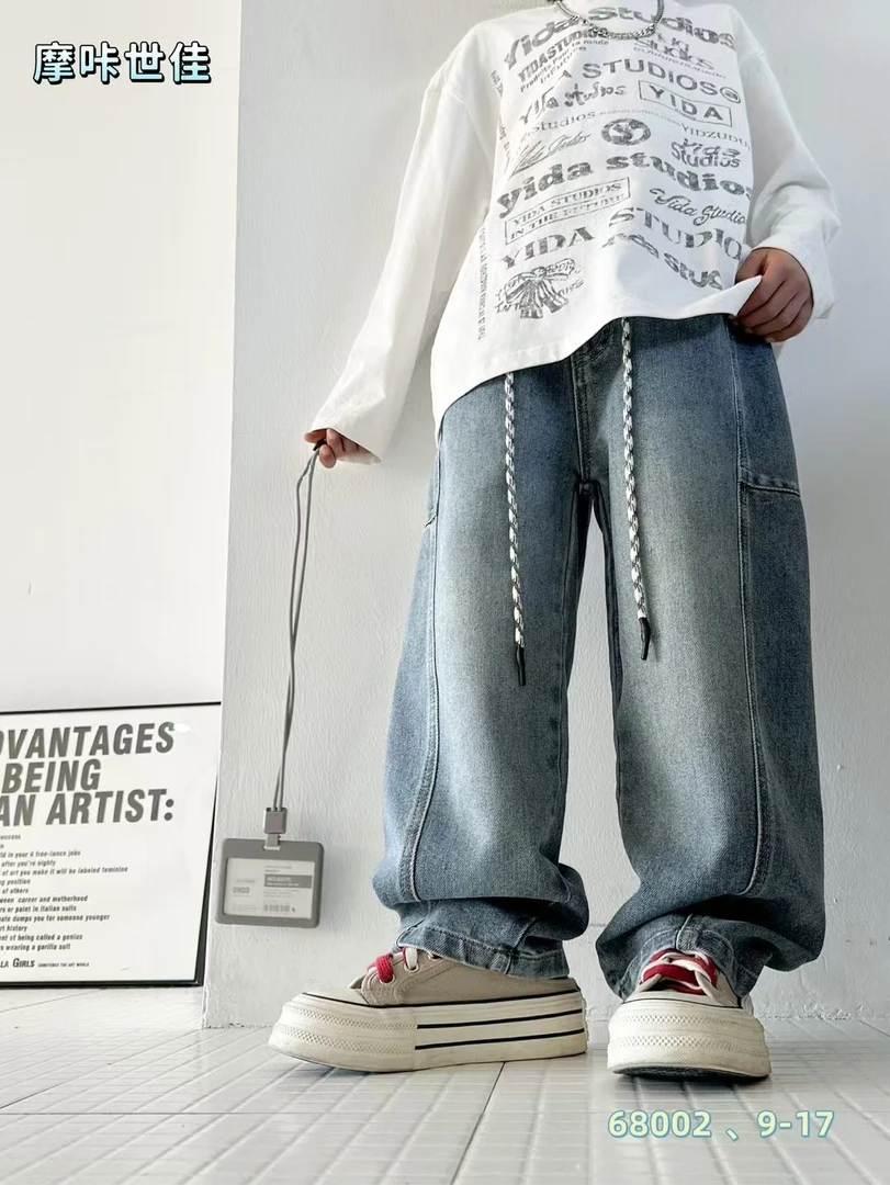 男童春季牛仔弯刀裤68002 帅气男童女童长裤棉软牛仔休闲百搭潮款