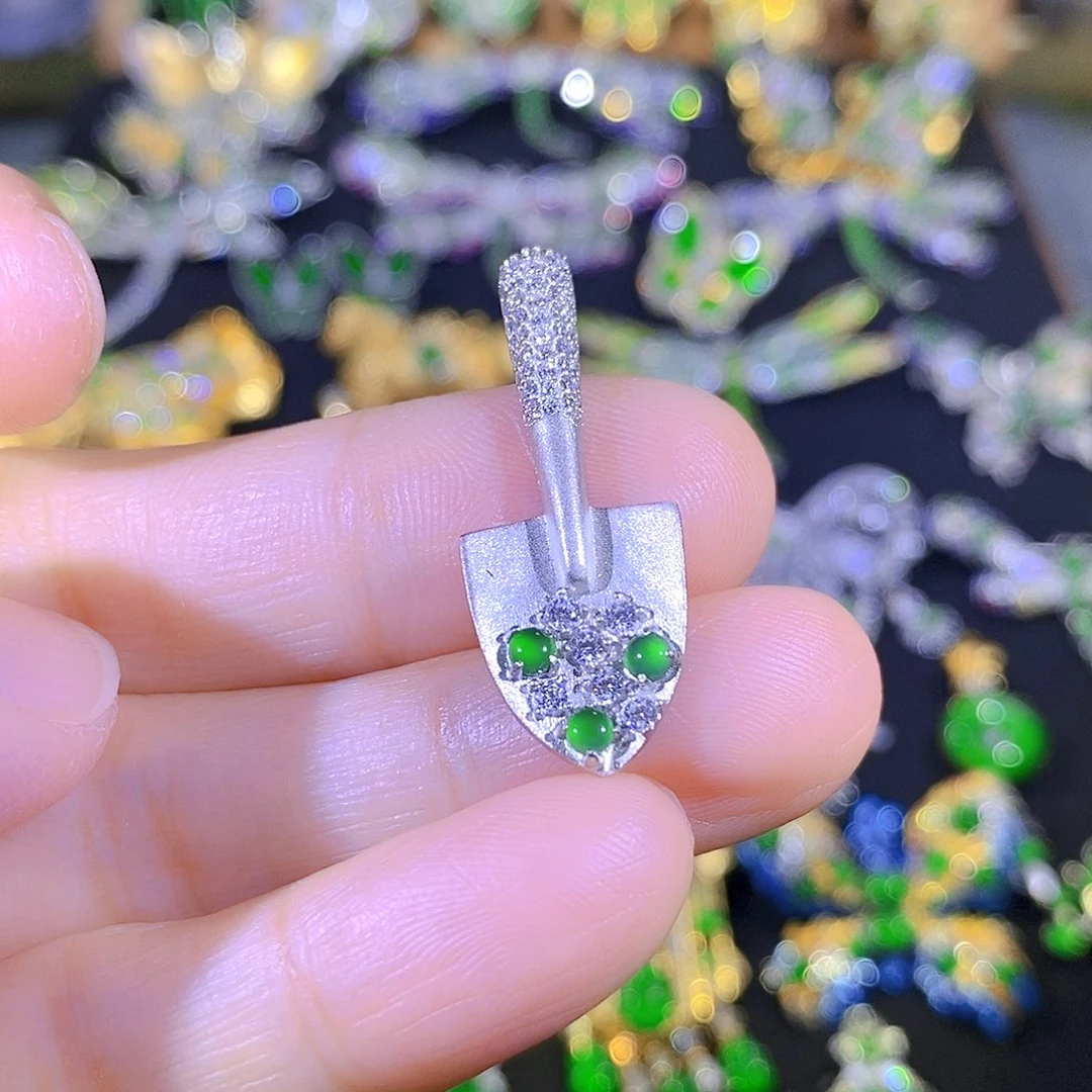 吊坠(不含链)银S925镶嵌翡翠