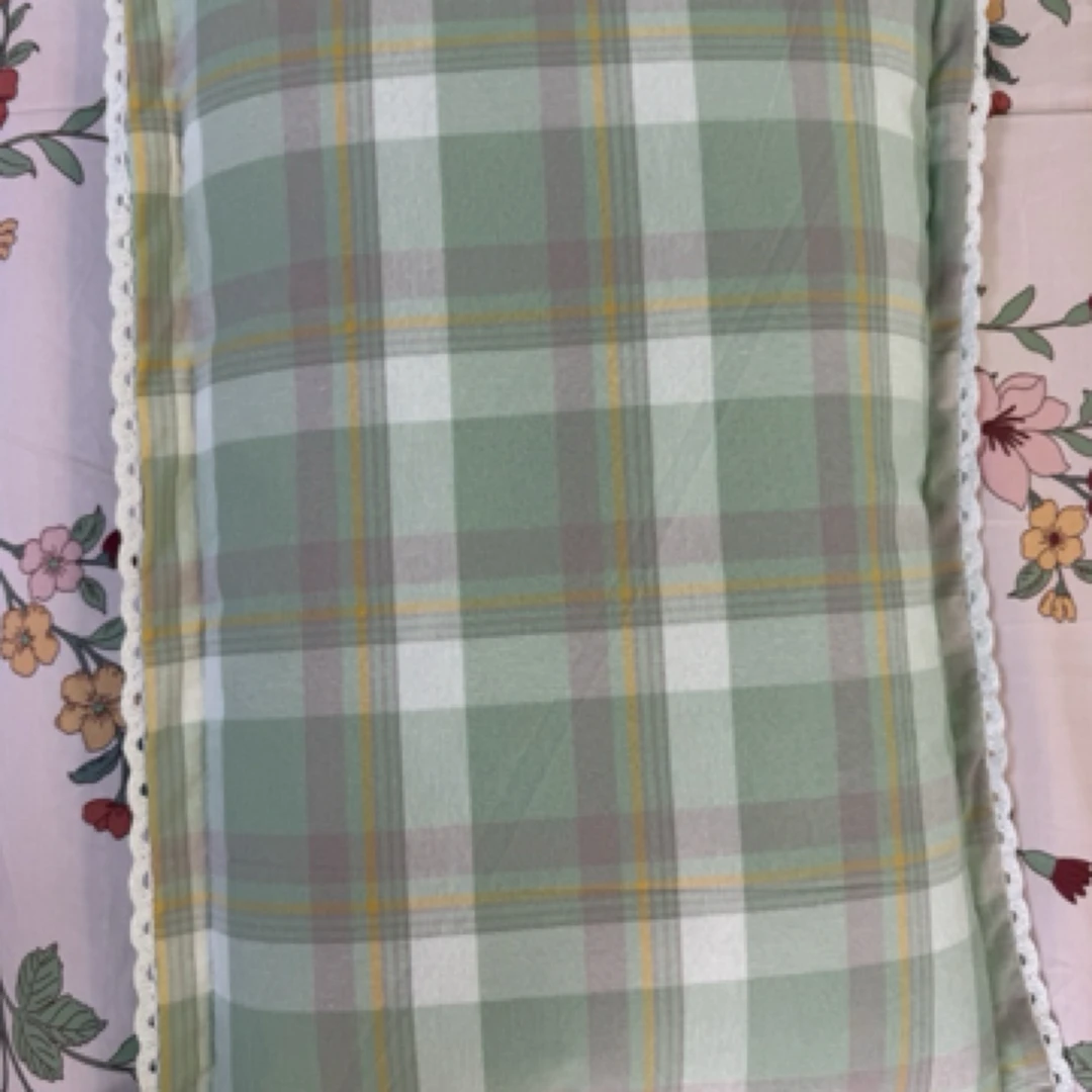 水洗棉荞麦枕成人格子