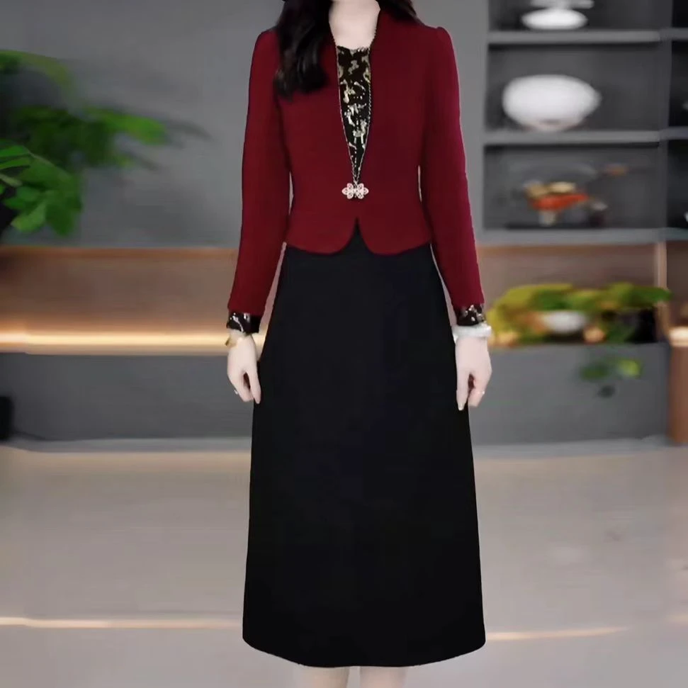 【衣雅严选】8085-1345#新款高定精纺空气层桑丝缎假两件连衣裙