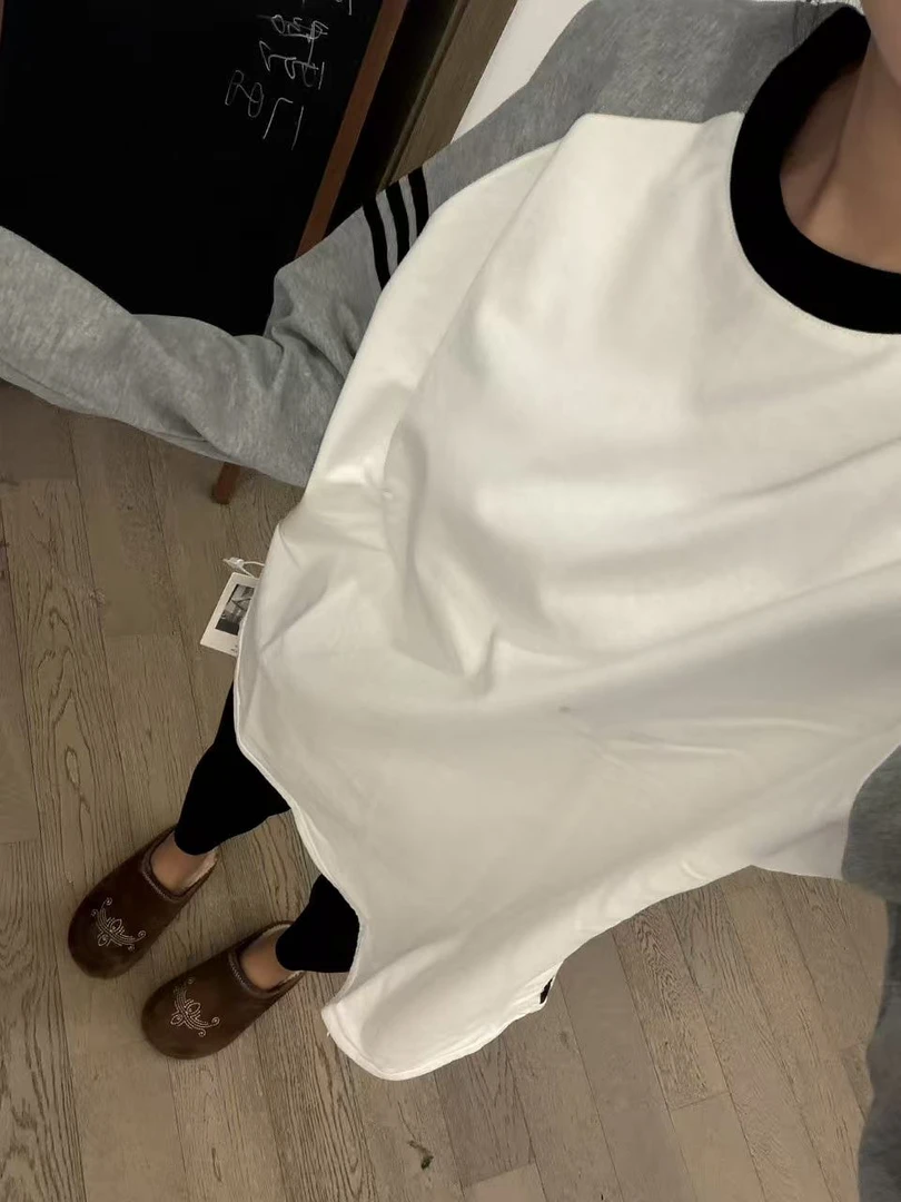 【三杠长袖】休闲长袖时尚百搭宽松潮流圆领拼接撞色拼色