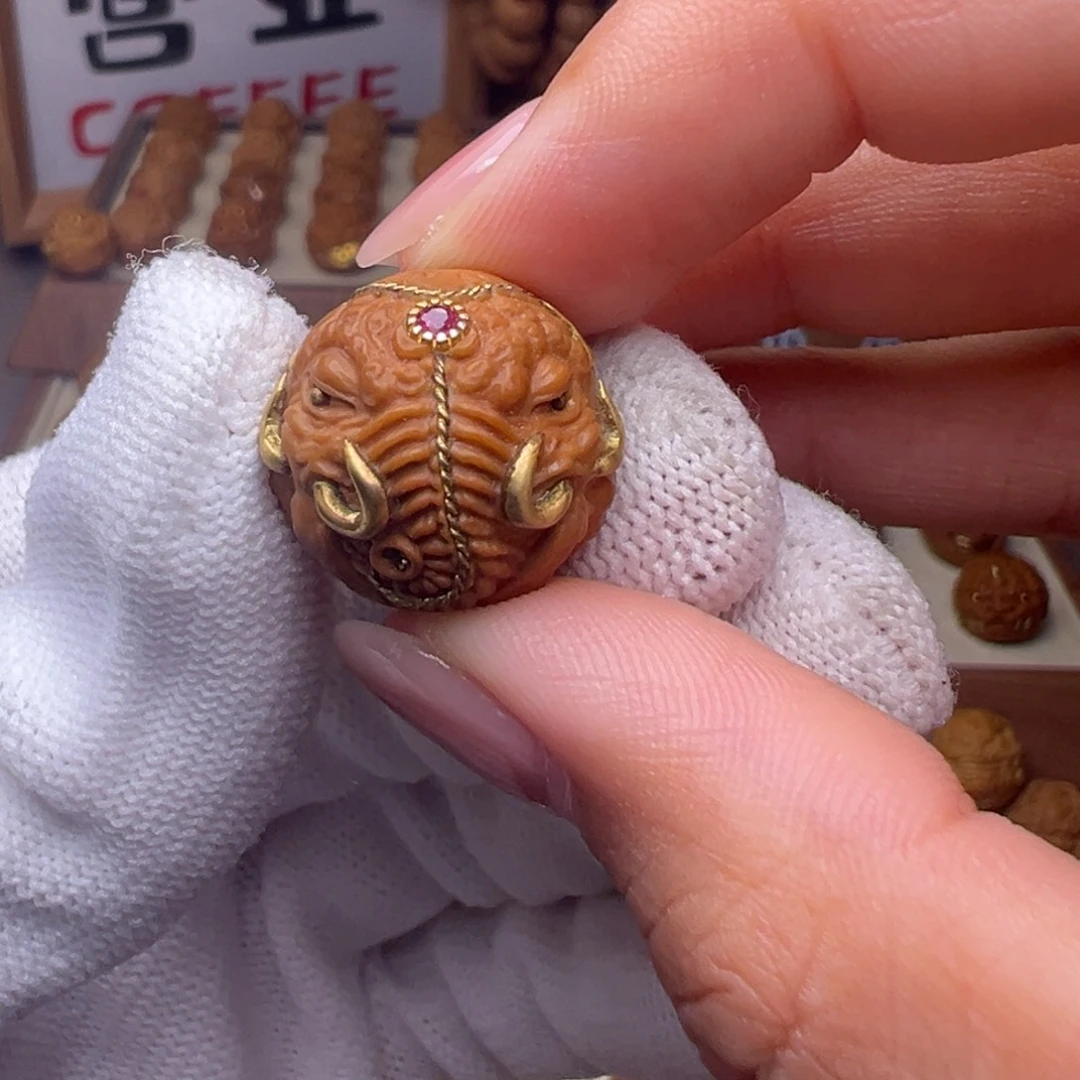把件猴头核桃镶嵌款象神全品有正常封口线