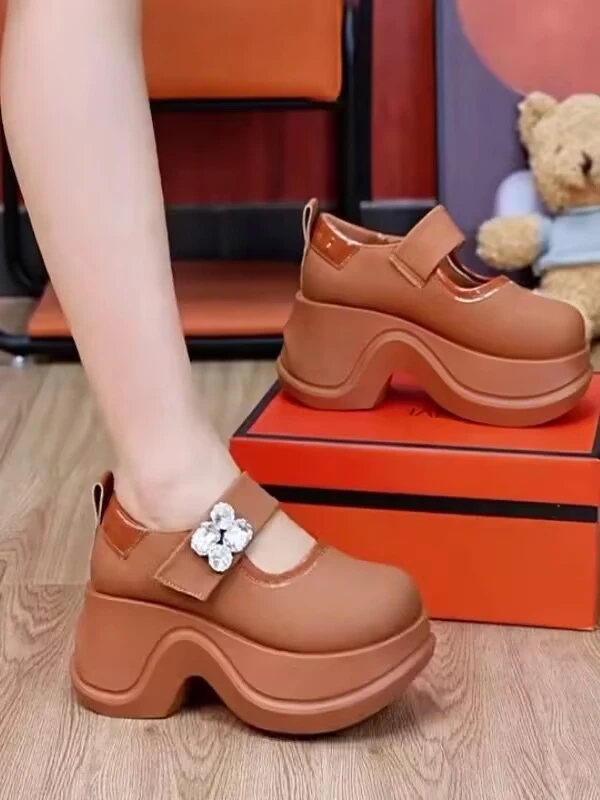 增高玛丽珍鞋英伦风透气系带单鞋女鞋秋季高跟休闲风