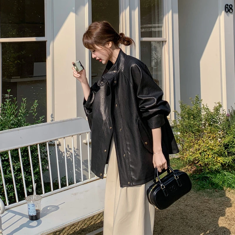 机车风皮衣外套女2025春秋新款甜酷风炸街韩系工装风黑色PU皮夹克