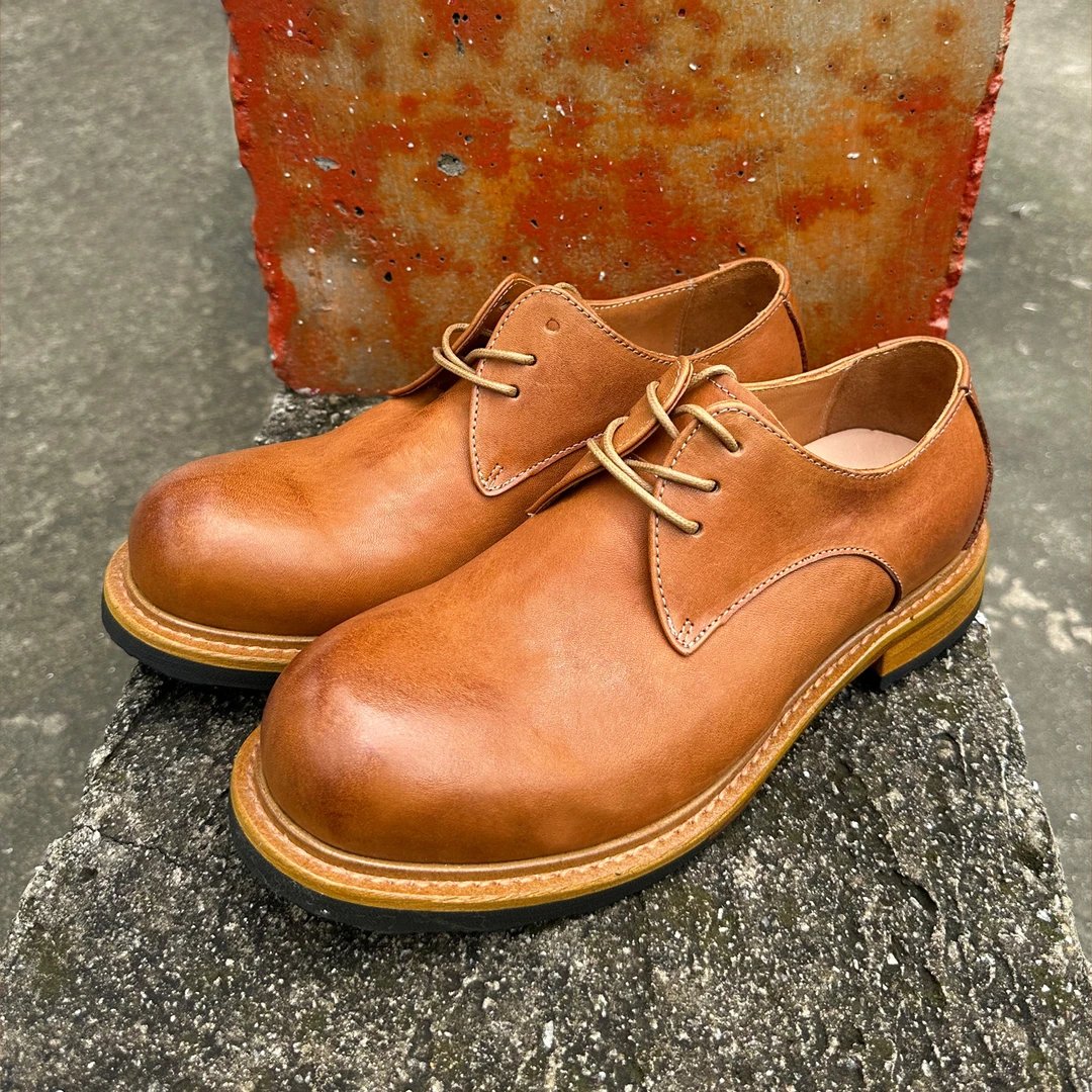 2025新款皮鞋休闲耐磨男士软底防滑纯手工水洗工艺德比鞋A5009