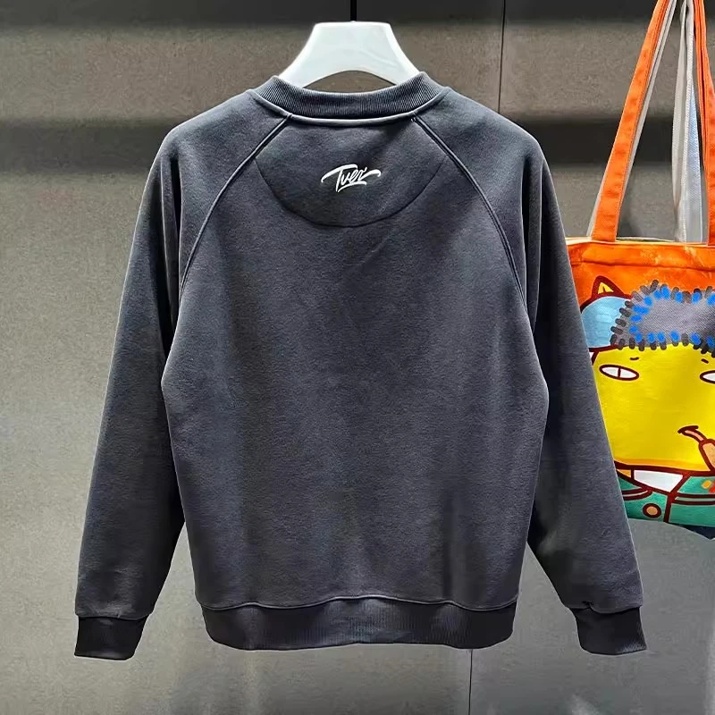 EAEOVNI高级感日系复古重磅V领长袖T恤卫衣男秋冬款宽松青年百搭