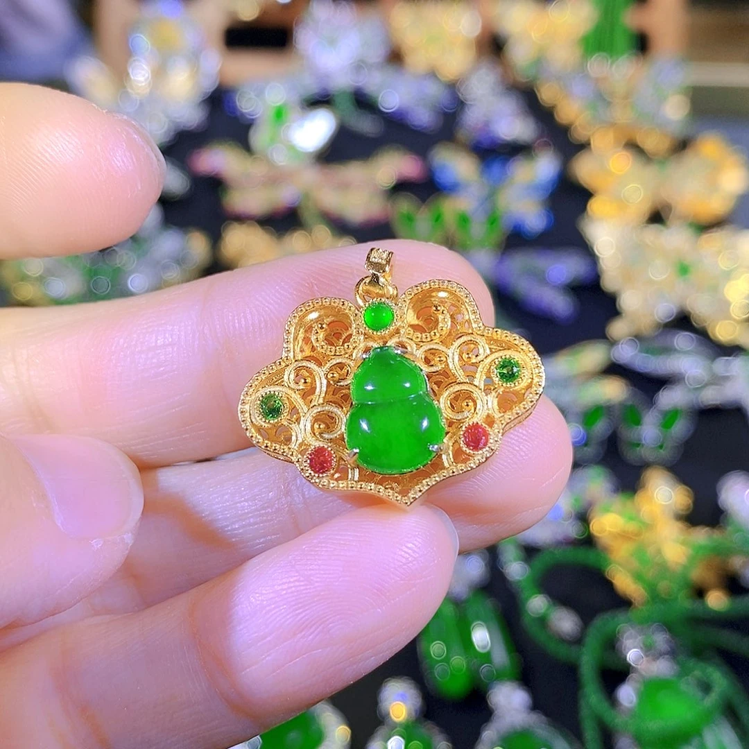 吊坠(不含链)银S925镶嵌翡翠