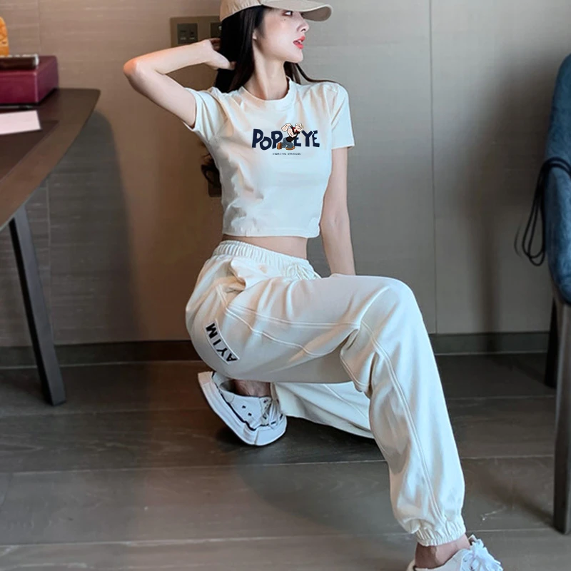 2025新款印花T恤时尚洋气休闲运动上衣女夏季舞蹈时髦简约减龄潮