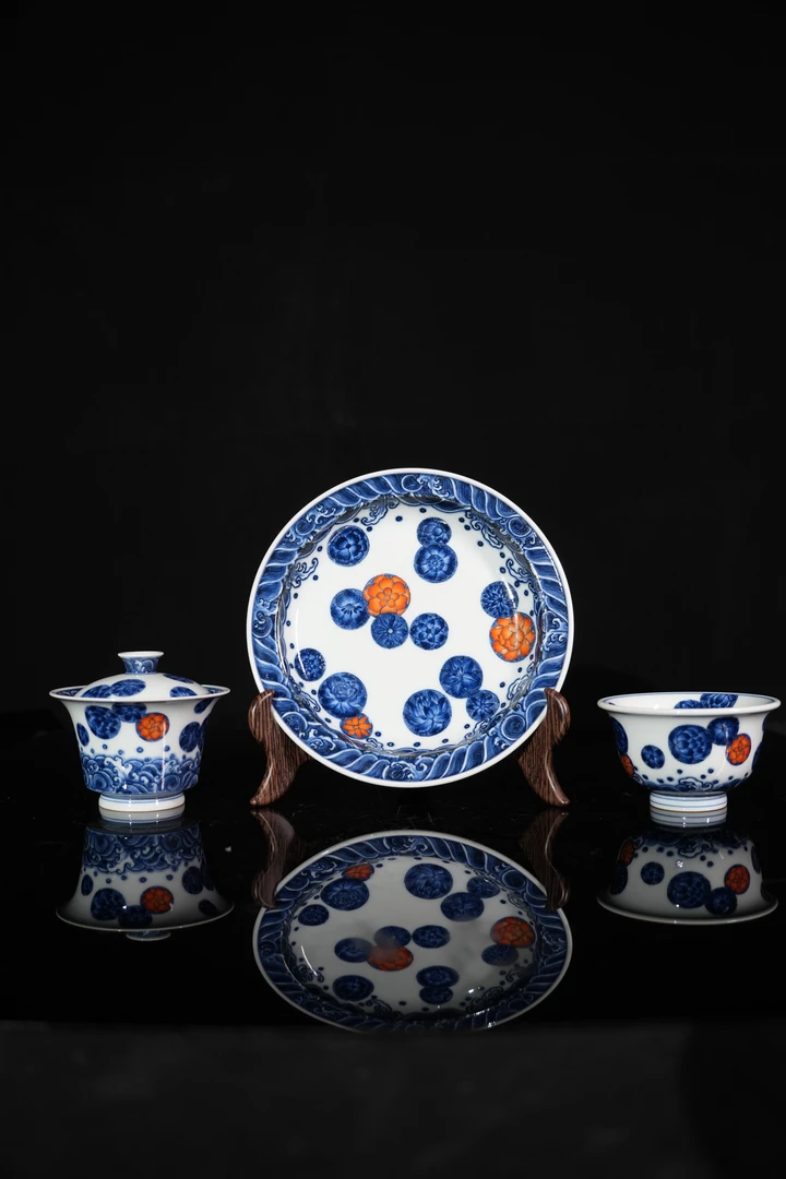 又见春风青花矾红绣球花系列大号中式复古龙纹盖碗壶茶具承压手杯