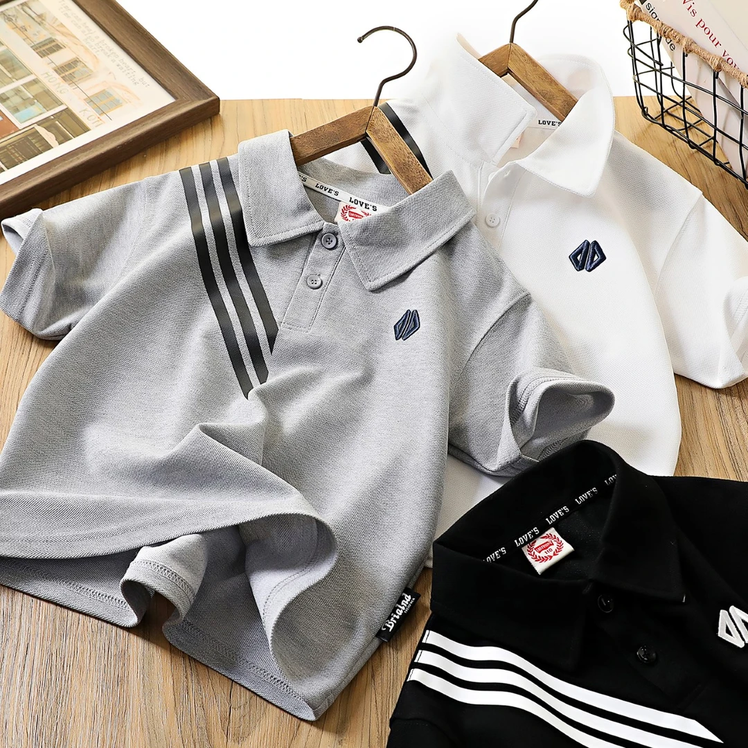 凉感珠地棉【斜压条轻奢polo】中大童翻领polo休闲短袖T恤989
