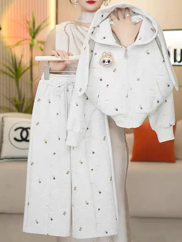 女童外套阔腿裤套装2025新款春秋款拉布布卡通连帽衫运动卫衣卫裤