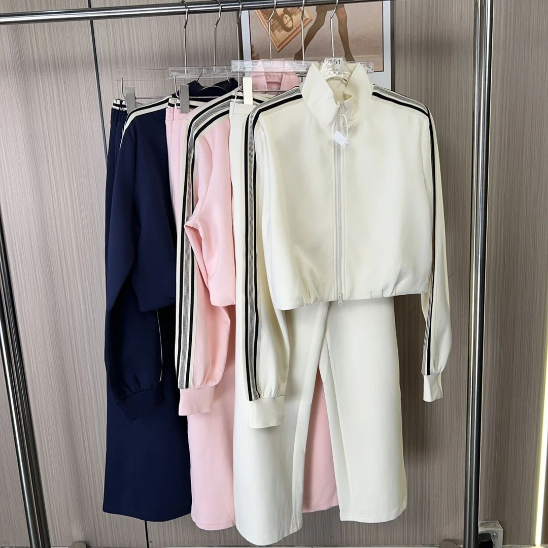 1105撤柜xxq套装大门休闲新款立领条纹卫衣搭侧拉链拼条两件套