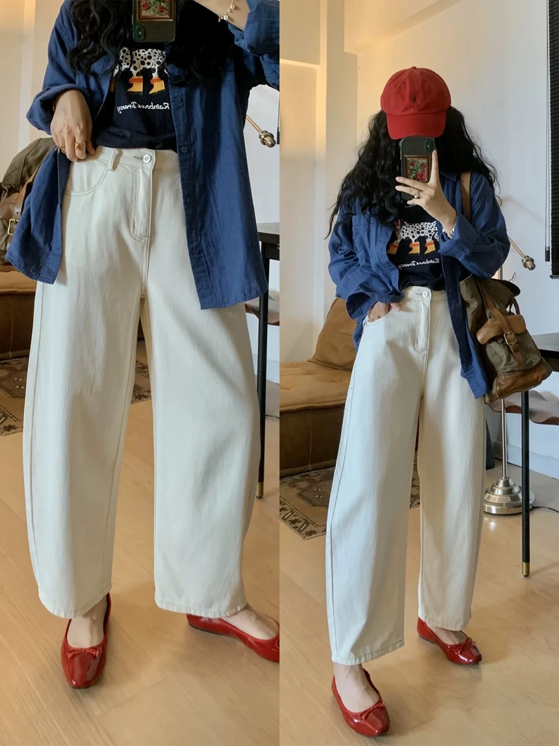 2798#新款豌豆牛仔裤女显瘦阔腿裤