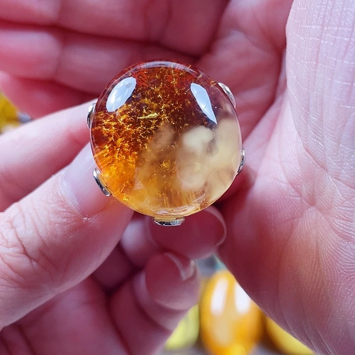 琥珀银S925镶嵌裸石戒指