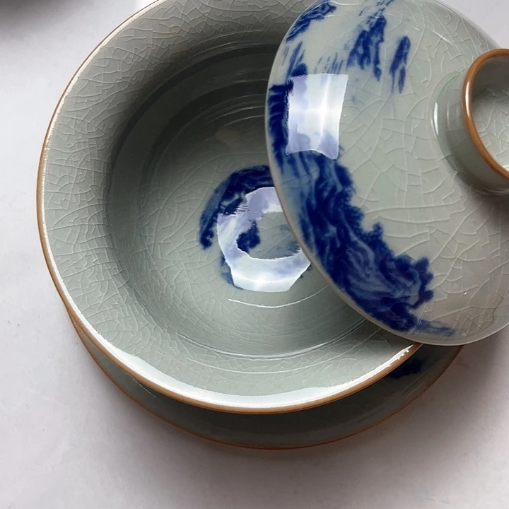 千里江山元宝盖碗