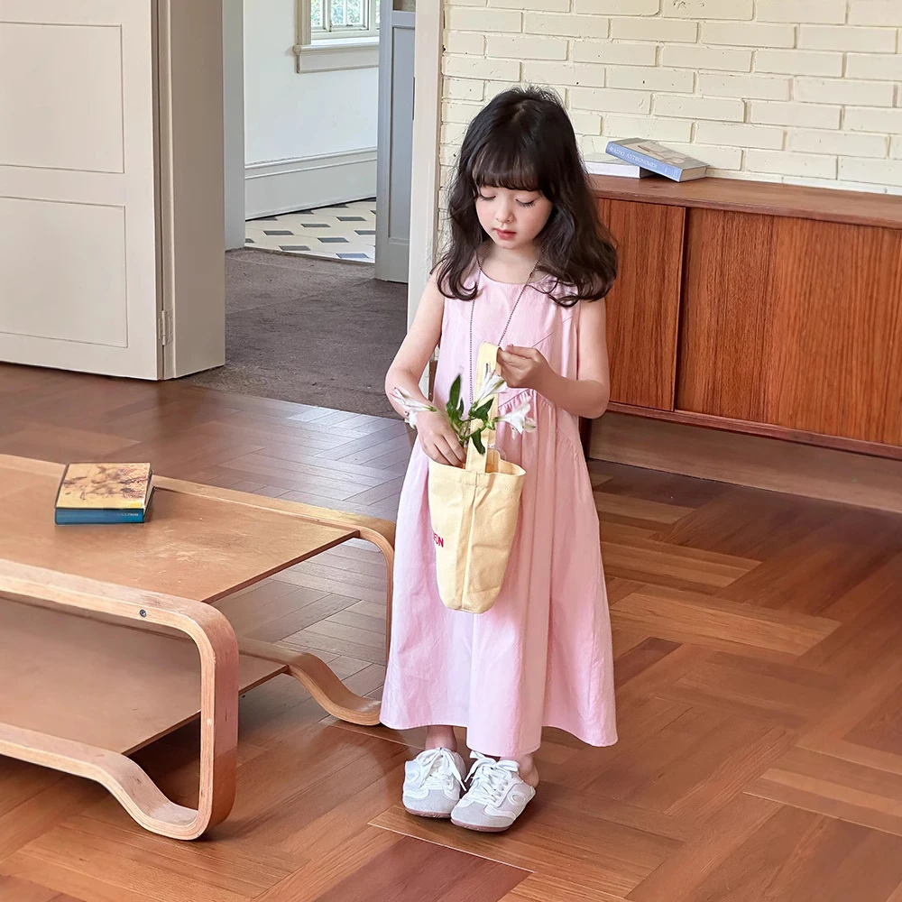 女童2025夏季洋气气质文艺温柔风无袖长裙设计感大裙摆公主背心裙