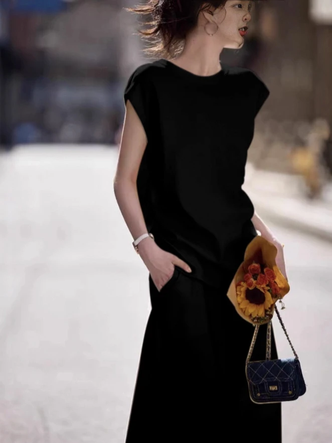 夏季新款休闲风复古城市游牧风小飞袖上衣长裙套装