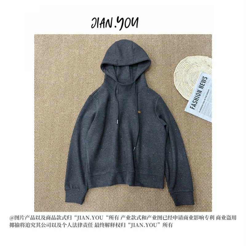 JIANYOU-[格调出行]25年秋季新款女带帽纯色插肩套头卫衣HT-3301
