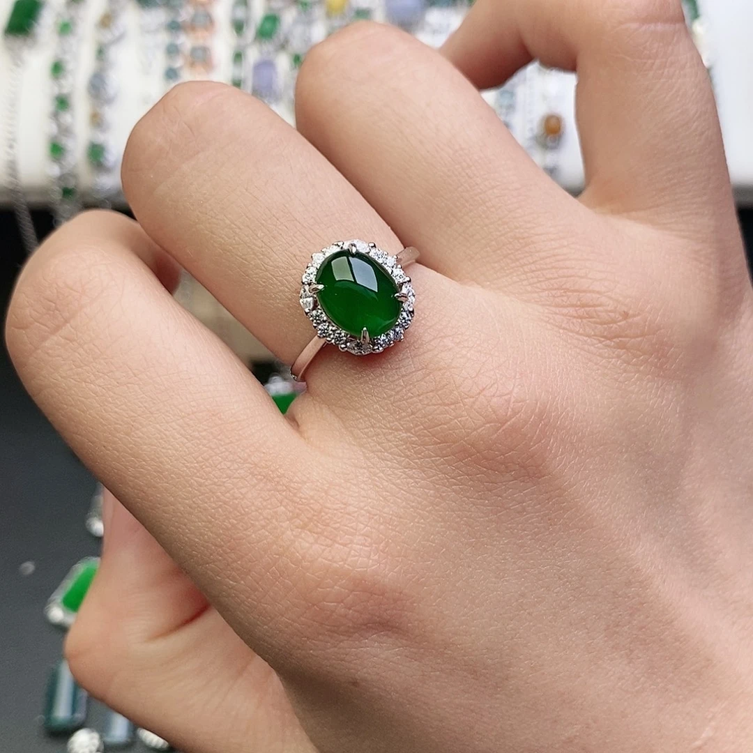 拔***瓜翡翠银S925镶嵌戒指