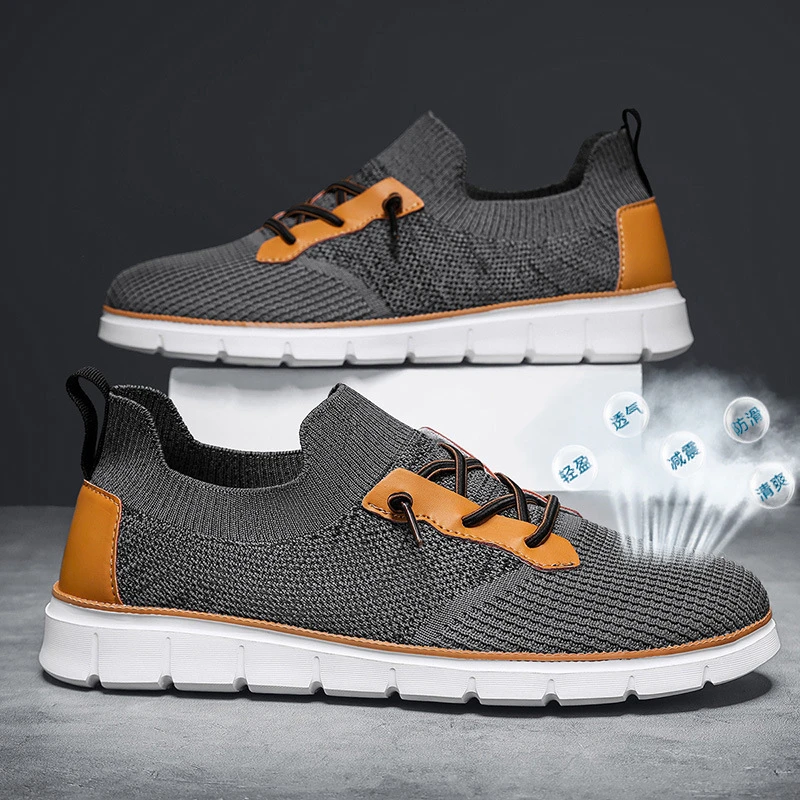 大码男士休闲鞋网鞋时尚英伦布洛克男鞋飞织夏季透气运动鞋懒人鞋