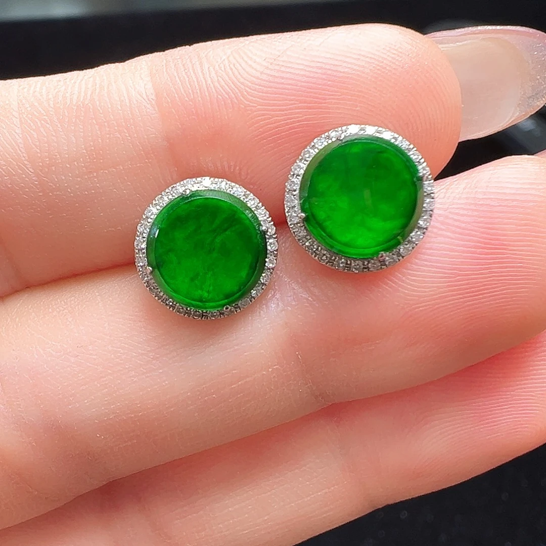 翡翠18K金镶嵌颈饰耳钉