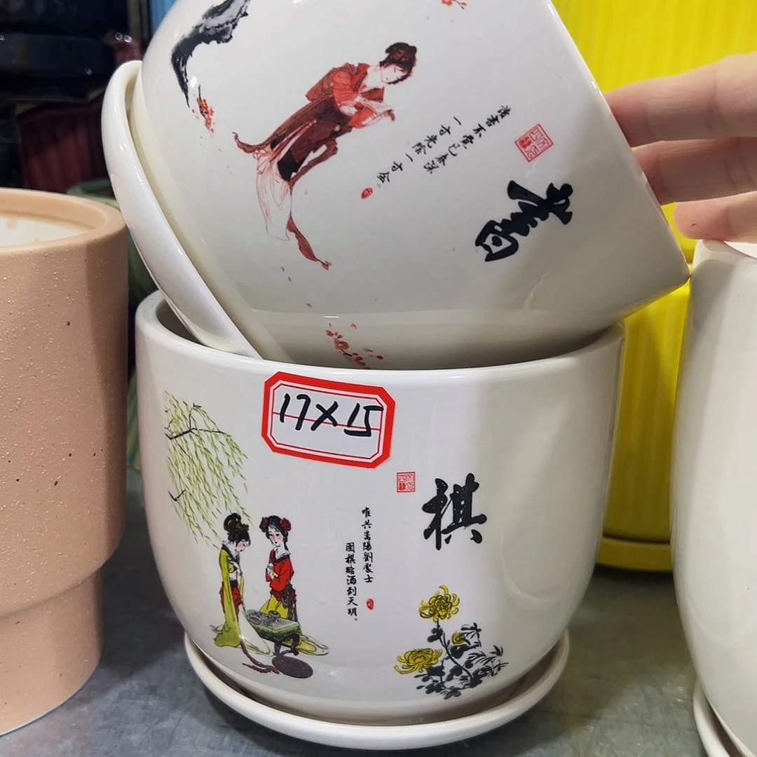 外贸尾单陶瓷花盆10米包邮