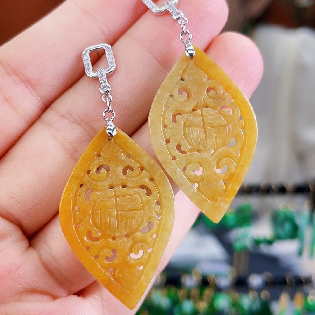 银S925镶嵌翡翠耳饰