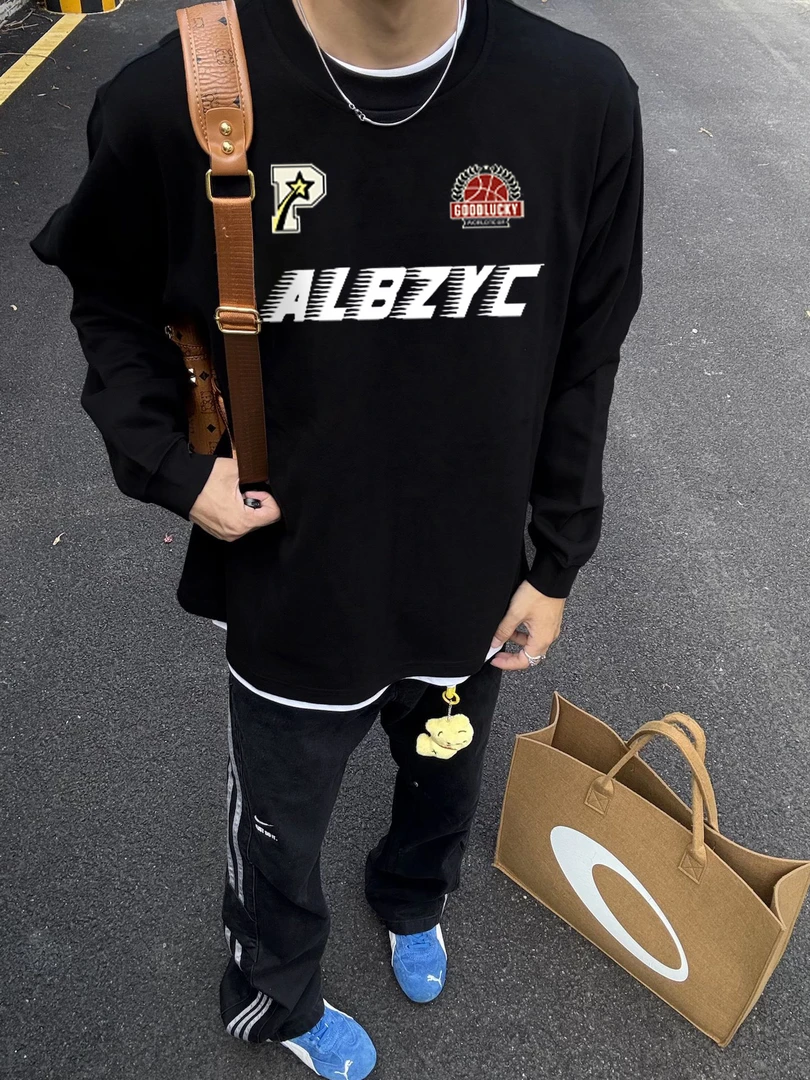 ANTI美式街头字母印花长袖束口打底衫潮牌百搭宽松重磅纯棉上衣