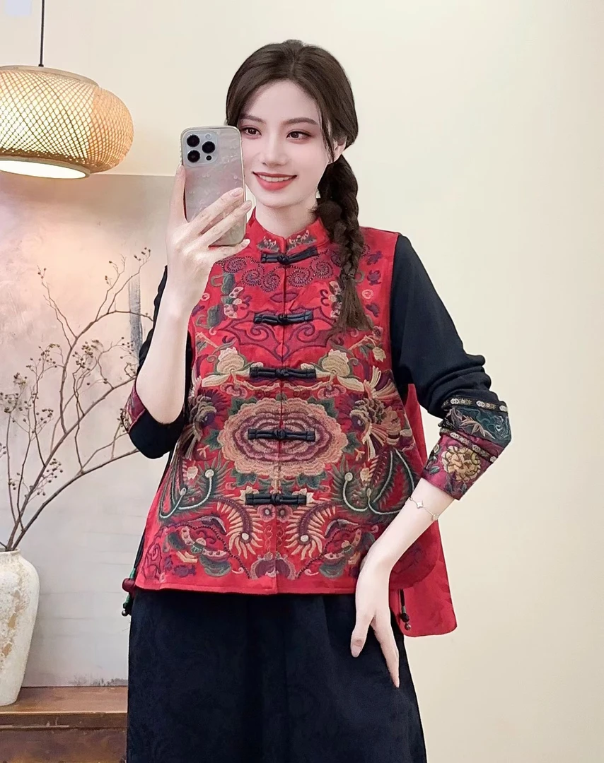 806新款  国风绣花马甲时尚百搭女士中式中国风