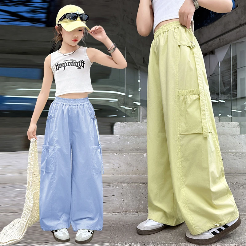 女童工装裤夏季2025新款儿童夏装长裤初中生女大童夏装炸街裤子酷