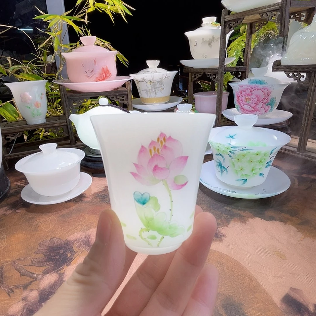 璞玉手绘荷韵闻香杯70ml