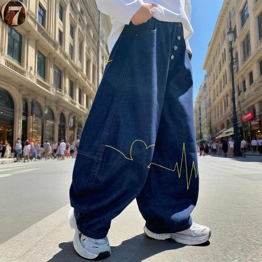 男女童牛仔裤春秋2025新款儿童宽松刺绣裤子中大童秋季男孩弯刀裤