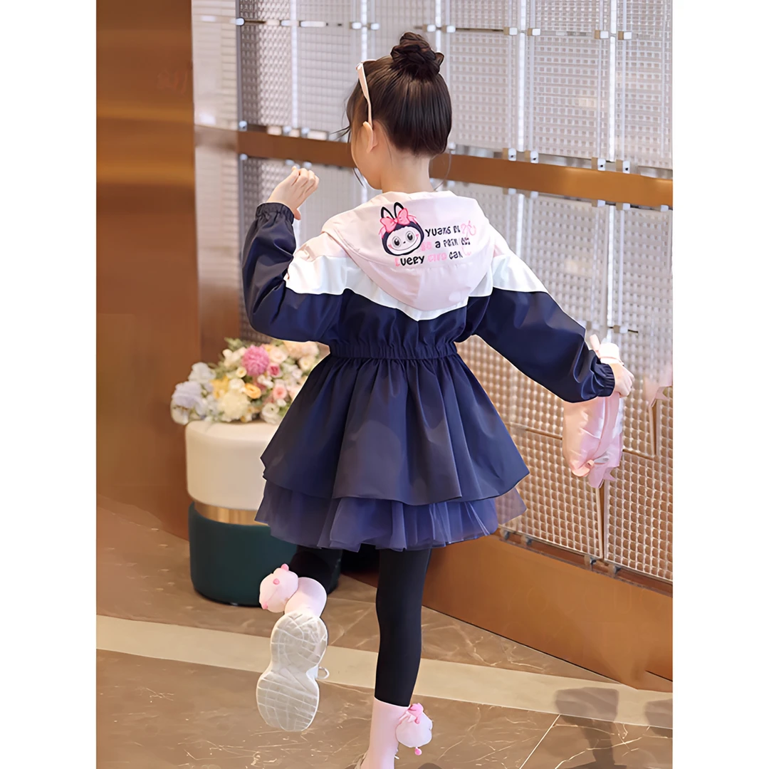 女童拉布布外套秋装2025新款儿童时髦冲锋衣女孩连帽春秋韩版上衣