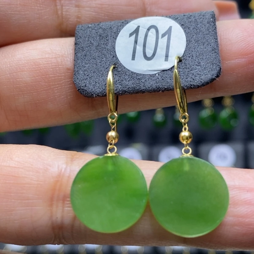 【闪购商品】和田玉耳饰18K金镶嵌14x2.9mm圆牌耳饰