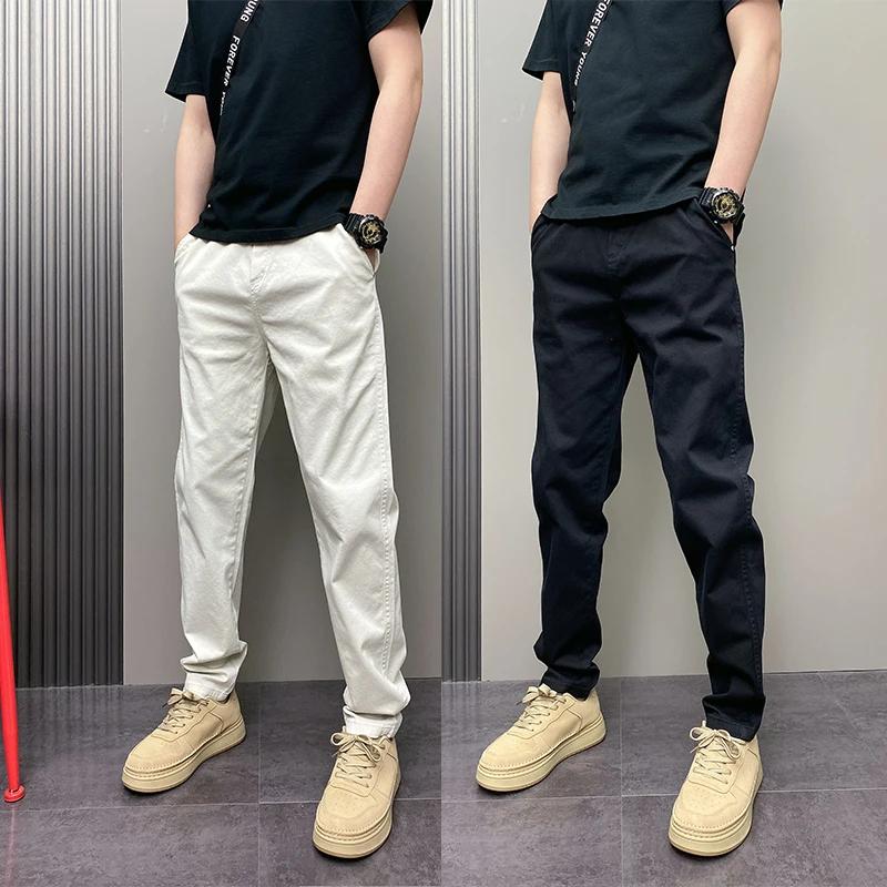 夏季薄款潮流男士百搭痞帅修身直筒裤青年时尚纯色休闲原创裤子男