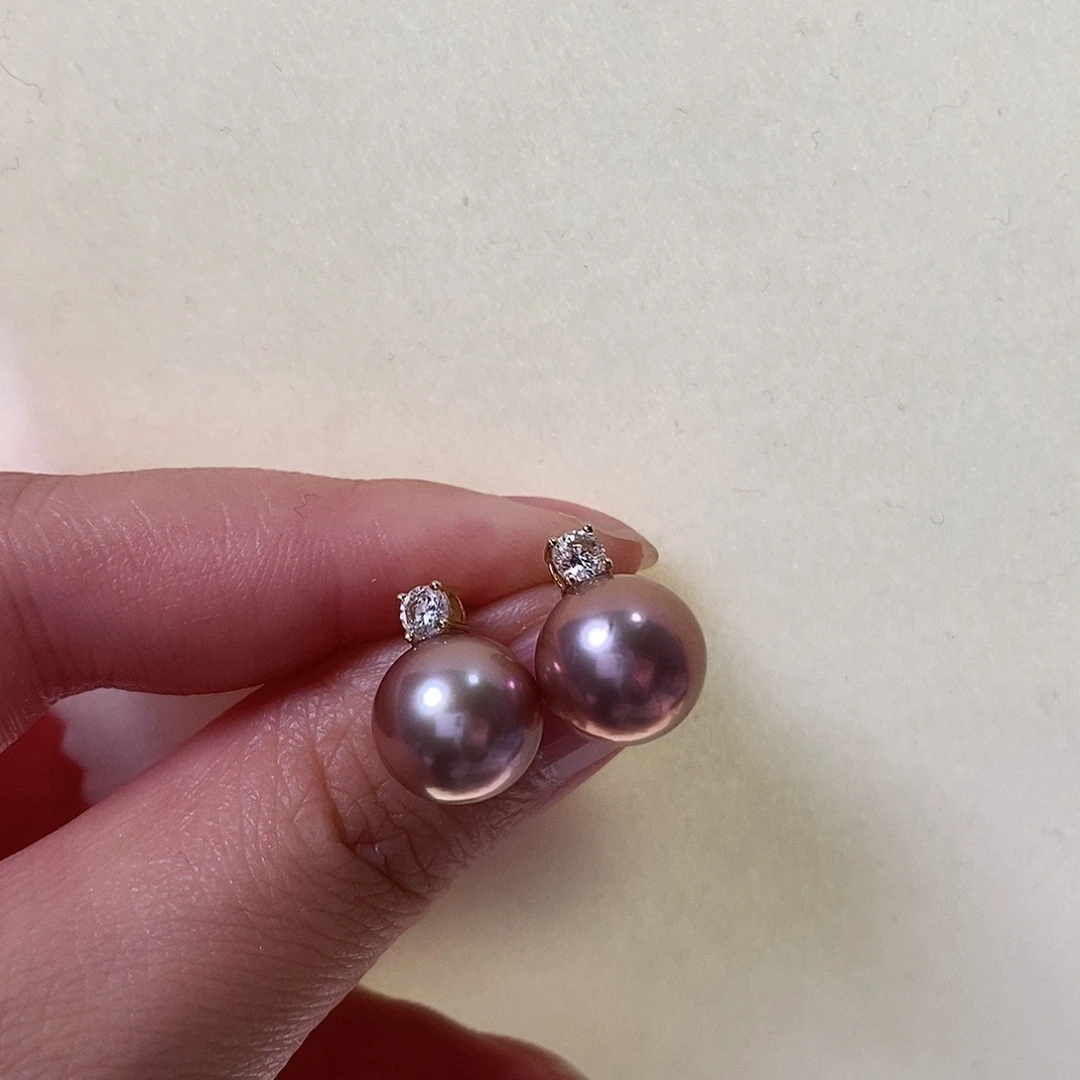 耳饰银S925镶嵌淡水珍珠11.3mm微瑕