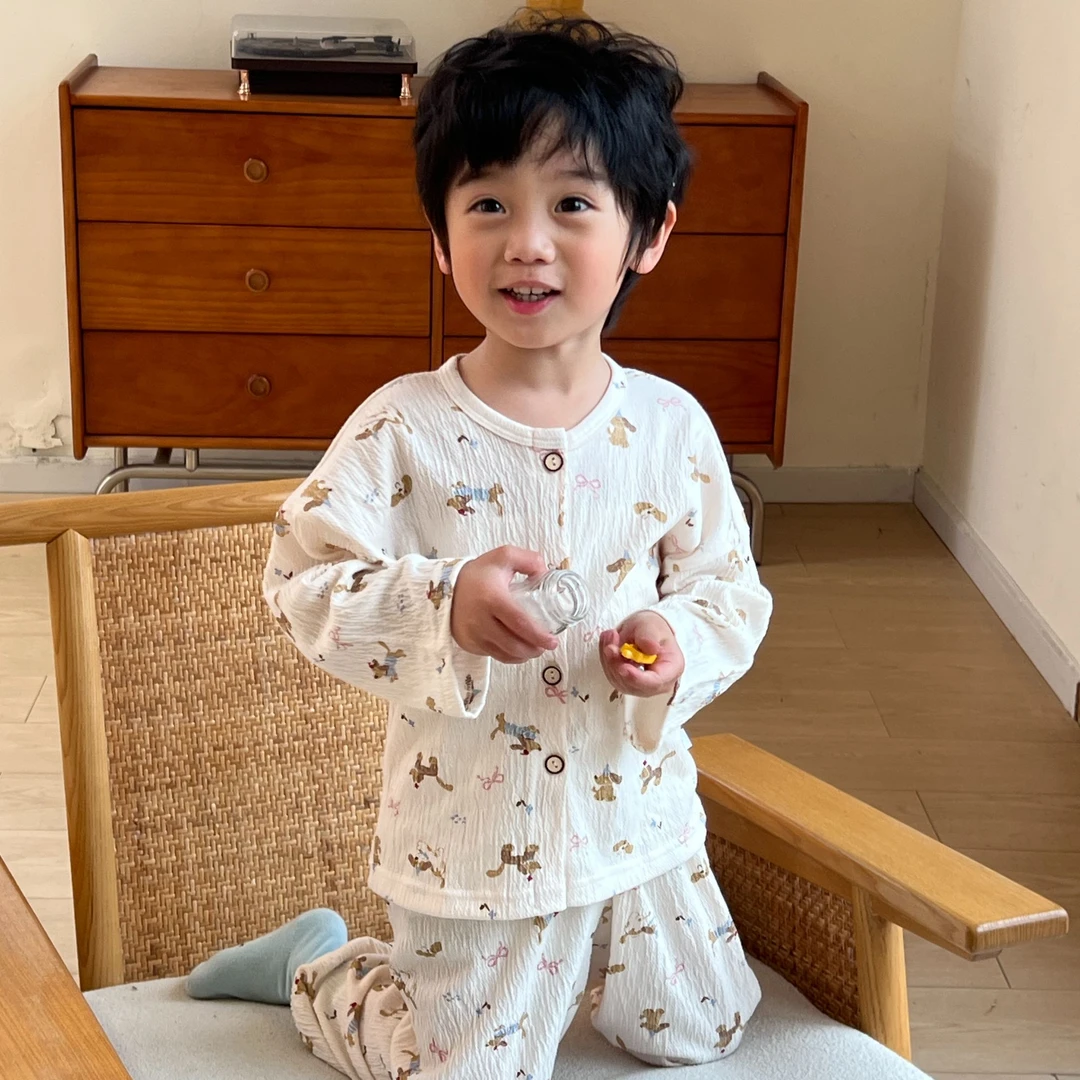 7a抗菌儿童新款宝宝睡衣升级混纺棉纱亲子款家居服睡衣