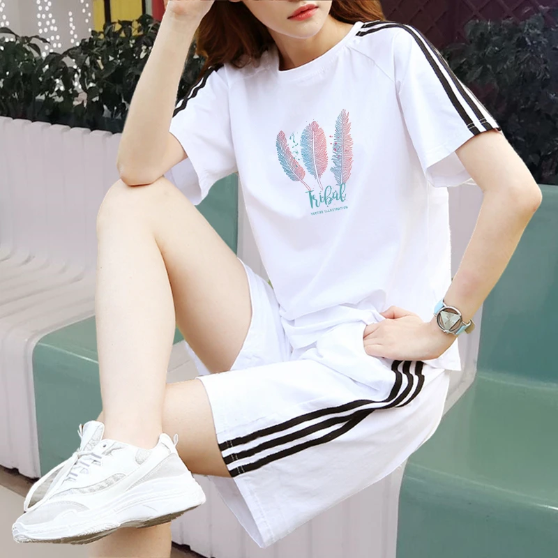 时尚休闲套装女夏季2025新款韩版宽松学生体育运动五分裤两件套潮