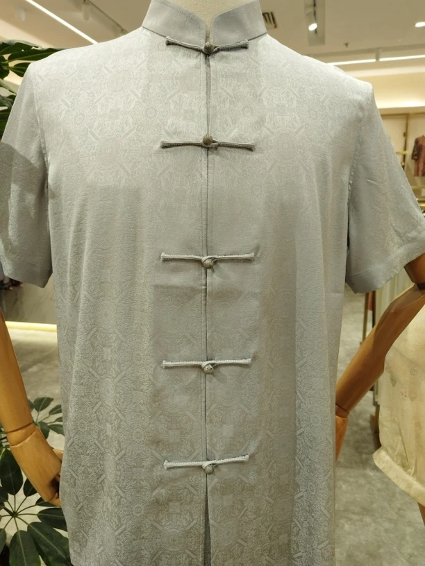 老美华夏季男士立领中式盘扣衬衫432107039